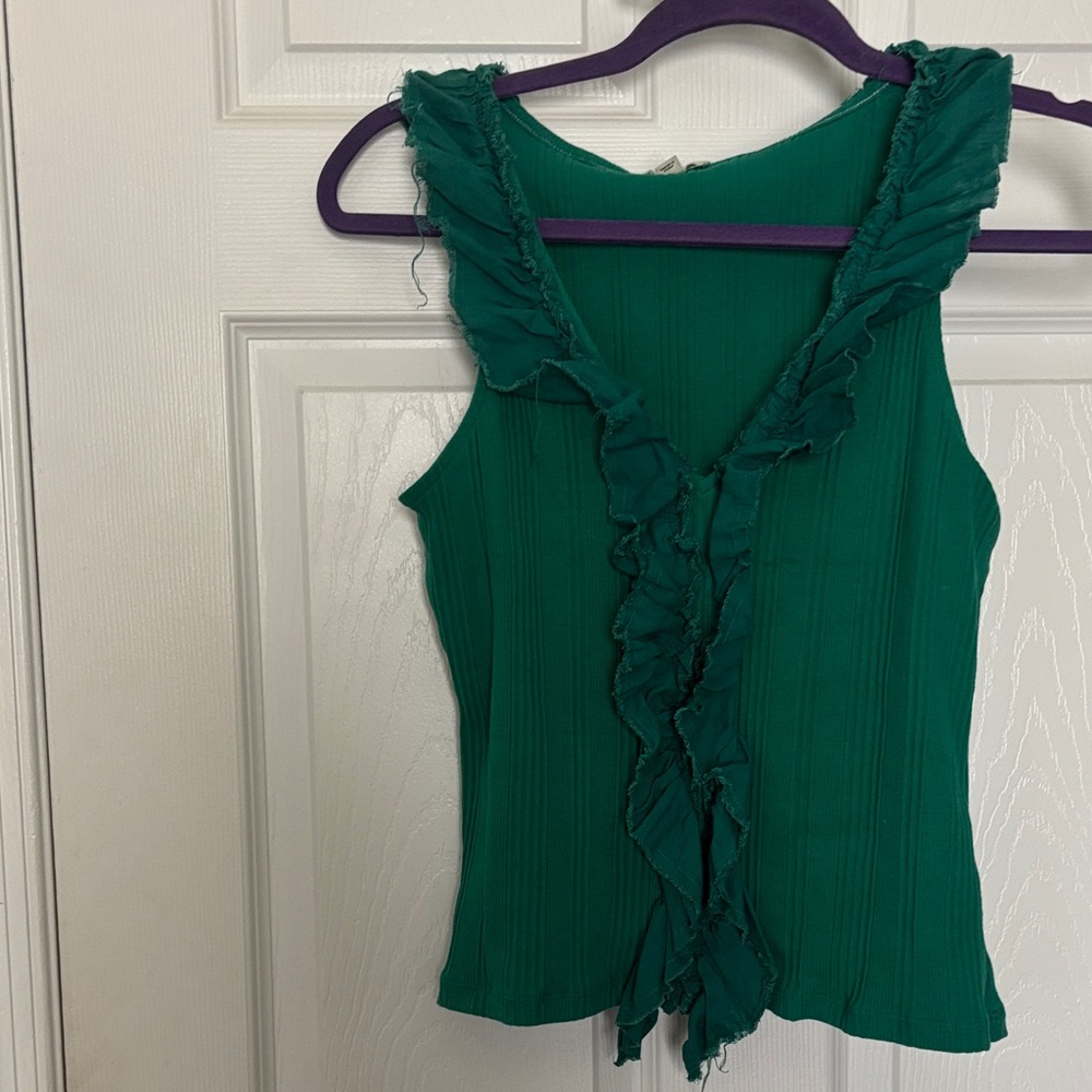 Pilcro Emerald Ruffled Tank Top
